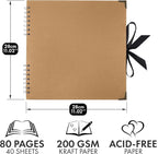 Bstorify Large Scrapbook, 11 x 11 inch, 40 Sheets Brown Thick 200 GSM Kraft - Image 2