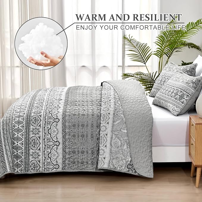 WONGS BEDDING Boho King Quilt Set, Lightweight Microfiber Bed Decor Bedspread - Image 3
