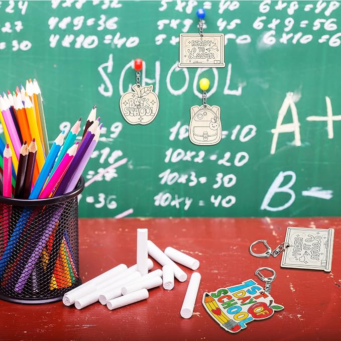 RattanView 24 Pcs Back to School Craft Color Your Own Keychains Diy Craft - Image 5