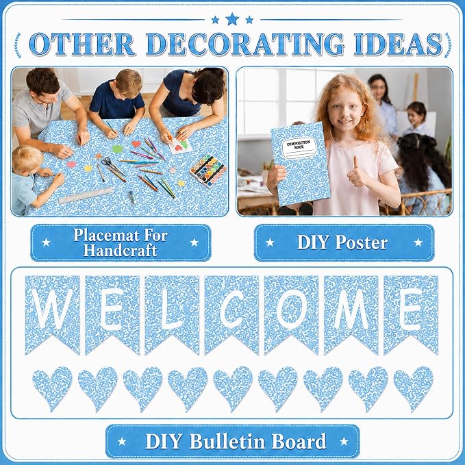Blue Composition Bulletin Board Roll Non-Woven Fabric Poster 16in X 20ft | Back - Image 5