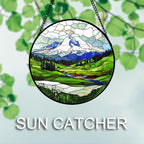 DASTOLL Stained Glass Window Hanging 4 Pcs Set Mountains Lake Green White - Image 5