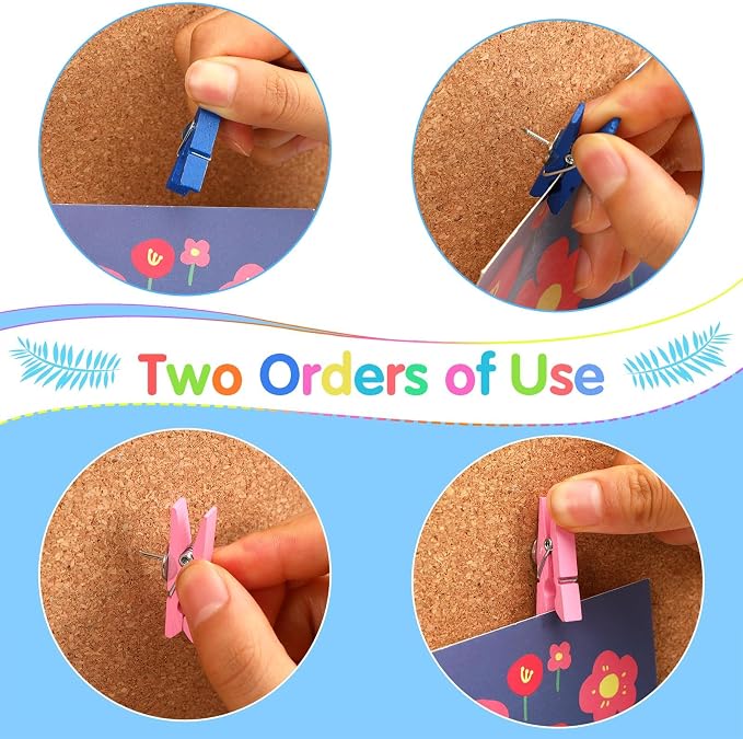 SANNIX 100Pcs Wooden Push Pin Clips, Bright Wooden Clips - Image 4