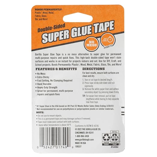 Gorilla Super Glue Tape, Double Sided, High Tack, 5/8in x 20ft - Image 6