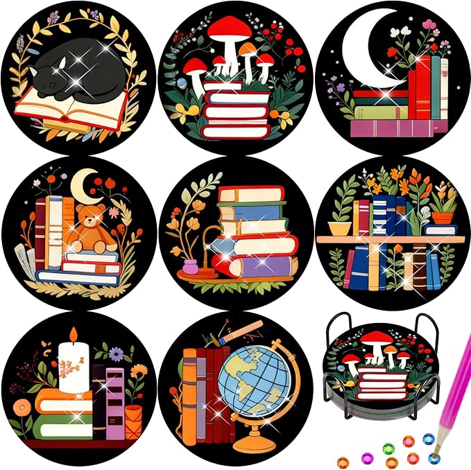 TDOOW Diamond Art Painting Coasters 8 Pcs Colorful Book Diamond Art Coasters by TDOOW