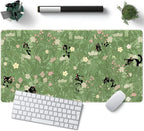 Green Desk Mat XL Cat Cute Plant Cool Desk Pad Keyboard Mat Kawaii Black Cat by YKJWW