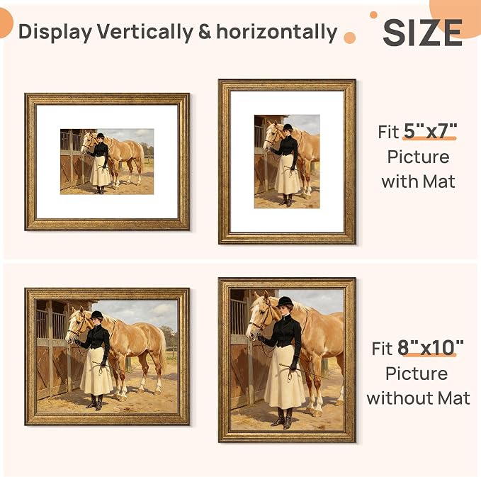 upsimples 8x10 Picture Frame, Vintage Frames Decor, Wall or Tabletop Display - Image 2