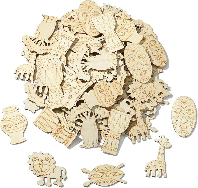 100 pcs Mixed Styles Grassland Animal Theme Unfinished Wooden Cutout Charms - Image 8