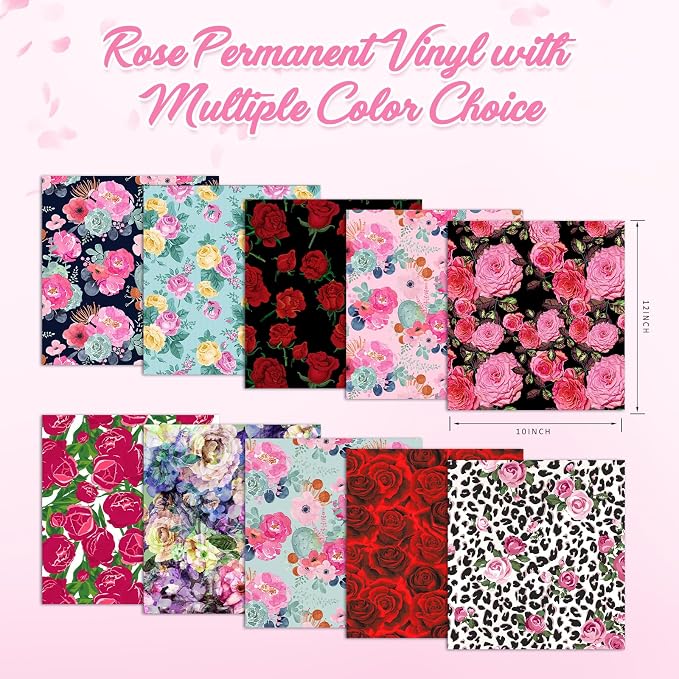 Tintnut Valentine's Day Permanent Vinyl 12x10in Rose 10Pcs Adhesive Vinyl | - Image 2