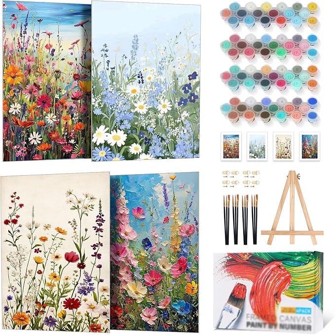 4 Pack Framed Paint by Numbers Kit by Yezavesu