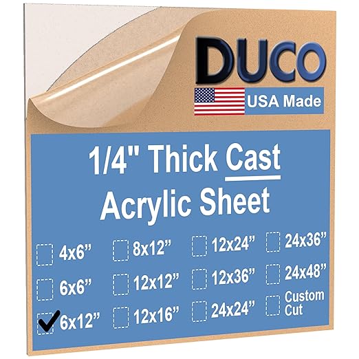 Duco Clear Cast Acrylic Sheets 1/4" Thick 6" x 12" by DucoPlasticsSupply