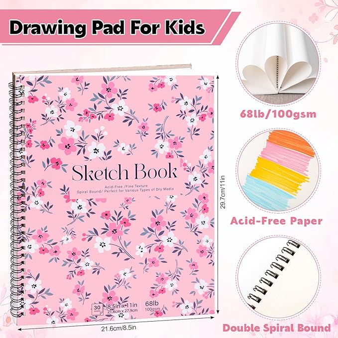 4 Pack Sketch Book, 8.5 x 11Inch Sketchbook, 68lb/100gsm Spiral Bound Sketch Pad - Image 2
