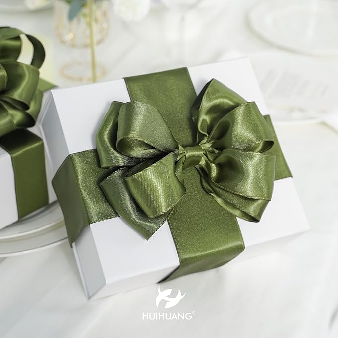 HUIHUANG Moss Green Satin Wired Ribbon 2.5 inch Moss Wire Edge Ribbon - Image 3