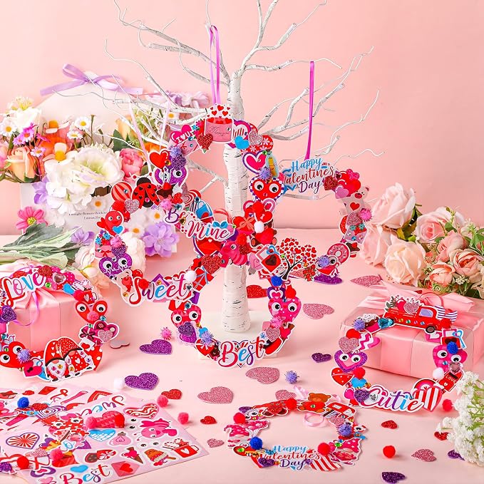 Hollowfly 48 Sets Valentine's Day Wreath Craft Kits DIY Heart Wreath Hanging - Image 5