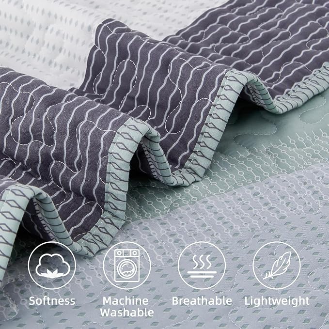 Andency Oversized Queen Quilt Bedding Set, 98x98Inch Sage Green Stripe - Image 5