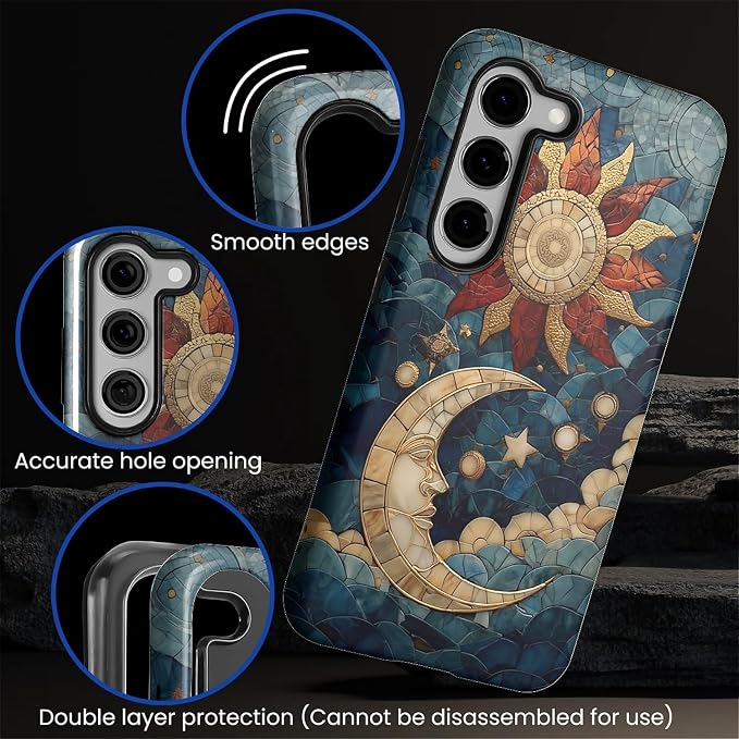 Case for Samsung Galaxy S23 Case, Sun Moon Stars Faux Stained Glass Design - Image 3