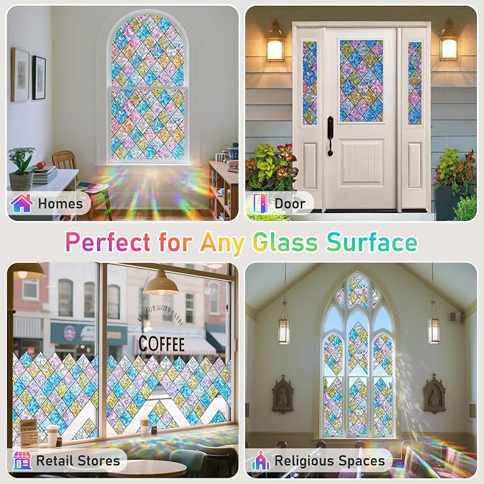 Sunbaby Window Privacy Film Stained Glass Decorative Rainbow Window Cling 3D - Image 6