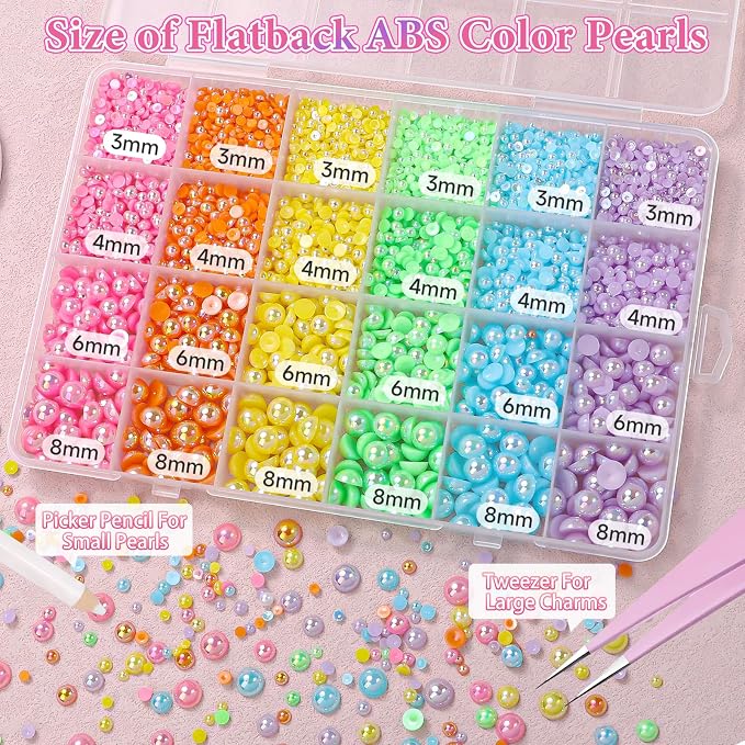 9000Pcs 3-8mm Pink Yellow Orange Flatback Pearls - Image 2