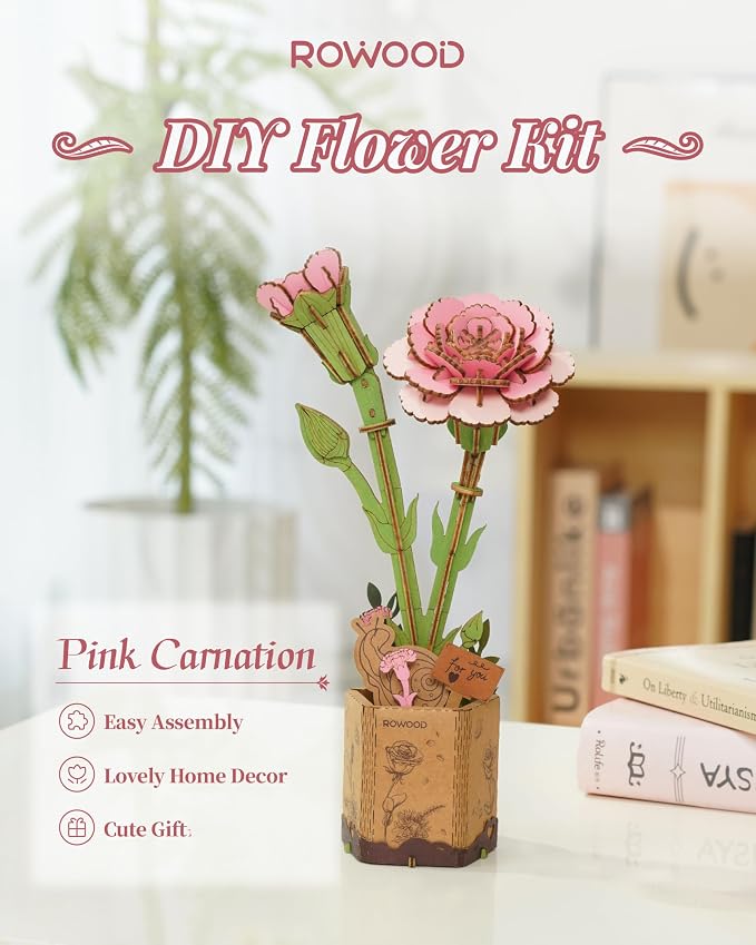 rowood 3D Puzzle Wood Flower, DIY Artifical Flower Building Set Craft Kit - Image 2