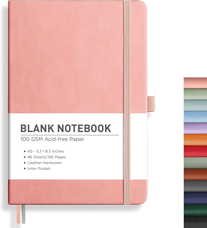 RETTACY Blank Journal Notebook, 192 Pages, A5 Medium Size | Leather Hardcover by RETTACY