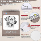 6 Pcs Sketchbook Bulk 9 x 12 In 600 Sheets Top Spiral Bound Sketch Pad Drawing - Image 2