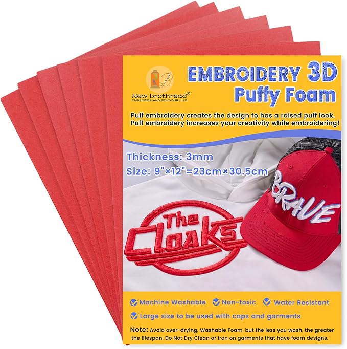 New brothread - 16 Options- 6PCS Embroidery Puffy Foam 9″x12″ Large Size 3MM by Newbrothread