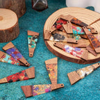 FASHEWELRY 16Pcs Trapezoid Resin Wood Charms Wooden Earring Blanks Geometry - Image 2