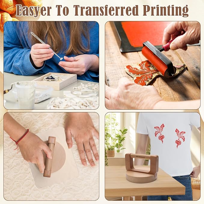 1+1 Pcs Block Printing Baren, Windspeed Wood Baren Printmaking Tool Supplies - Image 6