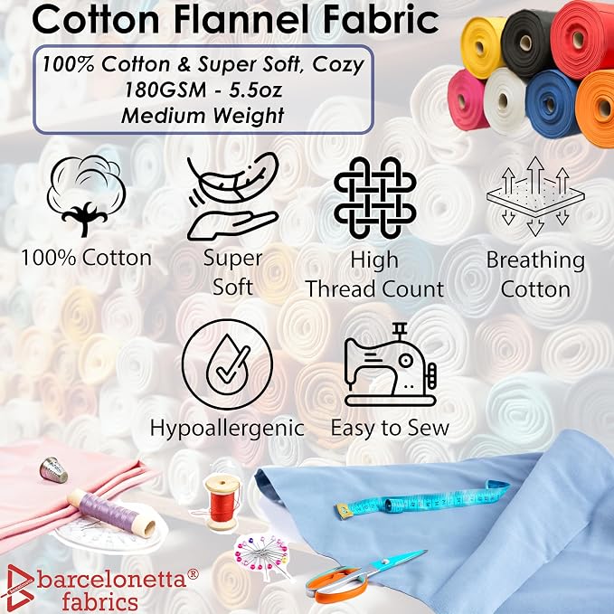 Barcelonetta | 100% Cotton Flannel Fabric | Super Soft | 180GSM, Medium Weight - Image 2