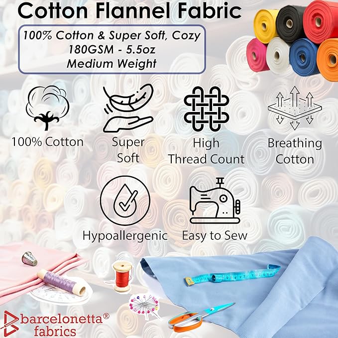 Barcelonetta | 100% Cotton Flannel Fabric | Super Soft | 180GSM, Medium Weight - Image 2