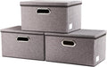 PRANDOM Storage Bins with Lids [3-Pack] Linen Fabric Foldable Storage Boxes Organizer Containers Baskets Cube with Cover for Home Bedroom Closet Office Nursery Grey（11.4X8.6X6.7