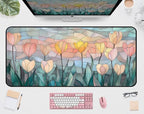 Faux Colorful Glass Desk Mat, Tulip Long Mouse Pad, Large Gaming Computer by Unknown