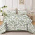 WONGS BEDDING Botanical Quilt Set Twin Size, Sage Green 3 Pieces Toile Floral by WONGSBEDDING