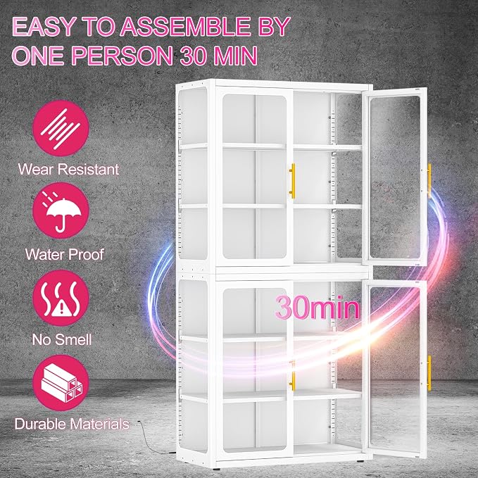 67" Display Cabinet with Glass Doors, 4-Tier Curio Cabinet with Many Color - Image 9