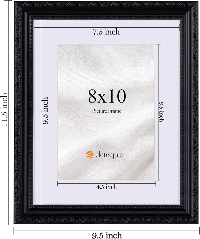 eletecpro 8x10 Vintage Picture Frame, Glass Cover, Horizontal or Vertical - Image 3