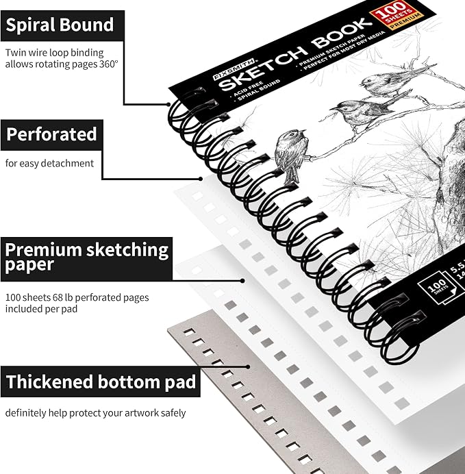 FIXSMITH 5.5"X8.5" Sketch Book | 200 Sheets Sketchbook | 2 Pack | Acid Free - Image 2