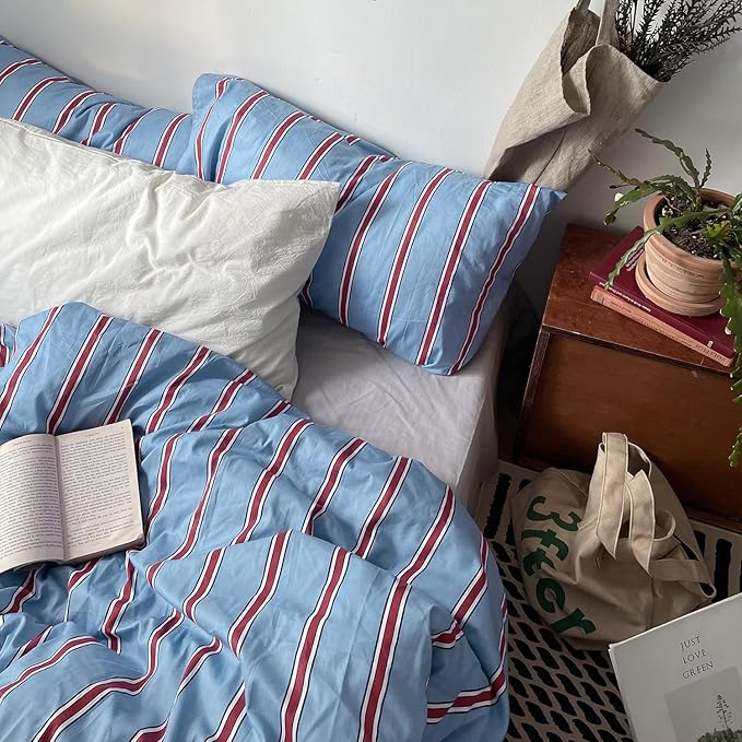 mixinni Vintage Striped Blue Duvet Cover Full - Image 3