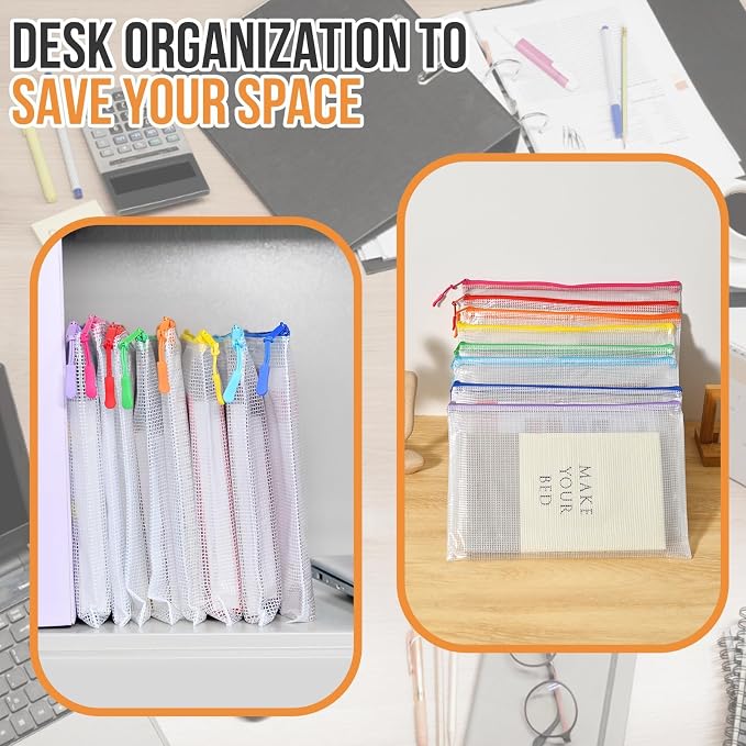 YOPCDJ 24pcs Mesh Zipper Pouch Bags, 12 Colors Extra Large 12PCS A3 and 12pcs A4 - Image 5