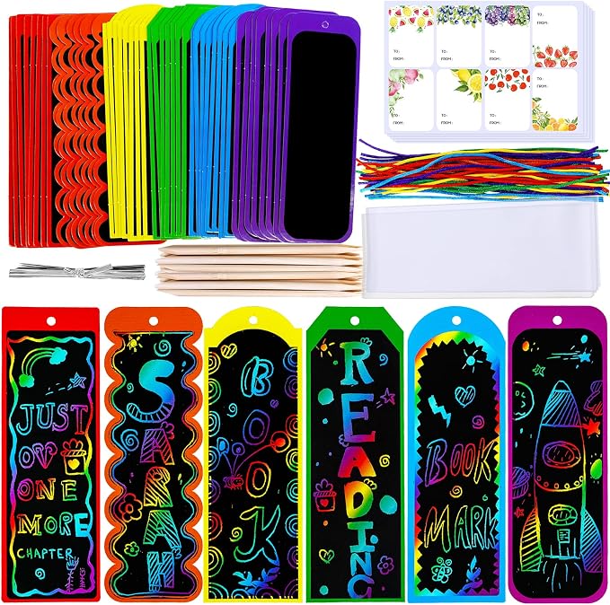 Winlyn 48 Sets 6 Styles Magic Color Scratch Bookmarks Craft Kits Rainbow by Winlyn