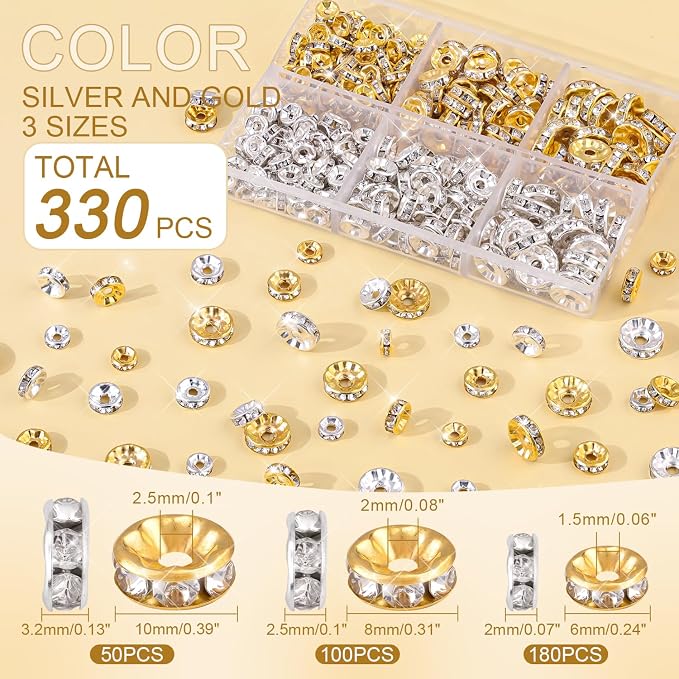 340Pcs 6/8/10mm Spacer Beads for Jewelry Making | Rondelle Bead Spacers Bulk - Image 2