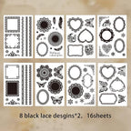 130 Pcs Vintage Black White Lace Scrapbook Stickers - Image 9