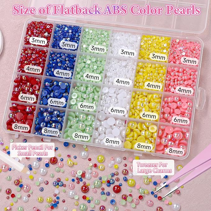 9000Pcs 3-8mm Red Blue Pink Flatback Pearls - Image 2