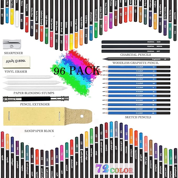 KALOUR 96 Premium Drawing Pencil Set, including 72 Colored pencil and 24 sketch - Image 2