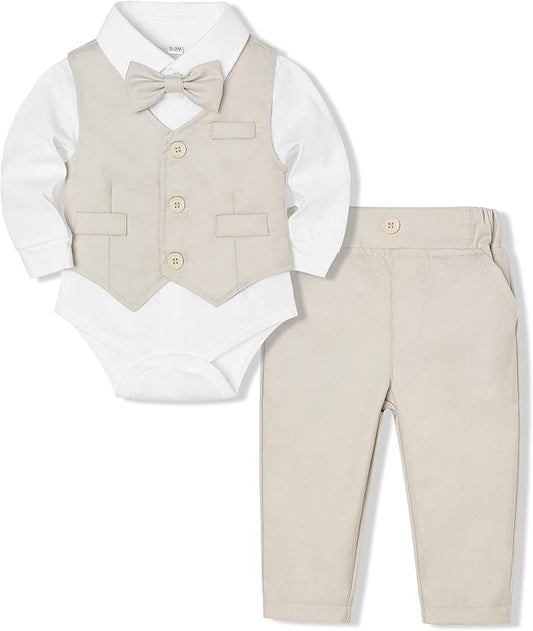 Baby Boy Clothes Suits Infant Gentleman Wedding Outfit Formal Dress Shirt Vest Bowtie Pants 4Pcs Baby Suit Sets