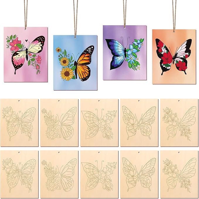 COCHIE 10 Pieces Large Spring Butterfly Unfinished Wood Crafts to Paint by COCHIE