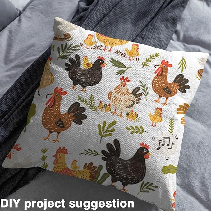 Farm Chickens Fabric by The Yard, Cartoon Country Hen Rooster Flannel Polyester - Image 3