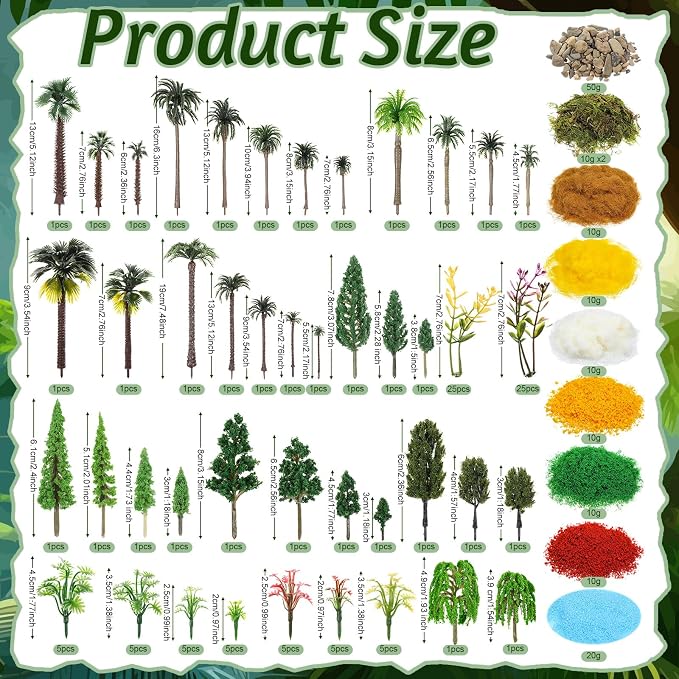 Sureio 130 Pcs Diorama Supplies Kit Include 121 Miniature Trees 1.2-7.48 Inch - Image 3