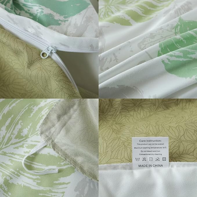 OAITE Duvet Cover Twin Size, Reversible Fallen Leaves Green Duvet Cover Set - Image 5