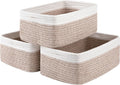 3 Pack Small Storage Baskets for Organizing, Cute Woven Decorative Gift Baskets for Shelves, Mini Closet Organizer Bins with Handles-13''Lx8.66''Wx5.11''H-Brown and White