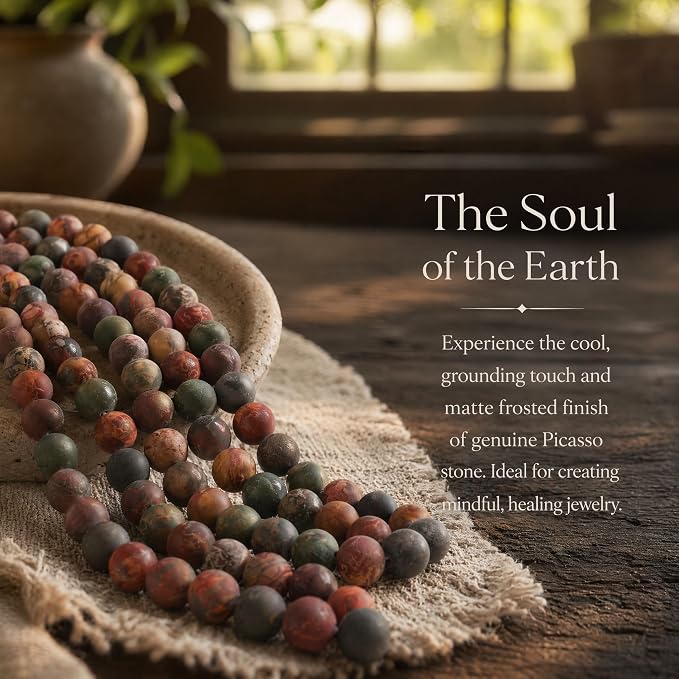48pcs Natural Matte Picasso Jasper Gemstone Beads，8mm Frosted Round Loose Stone - Image 5
