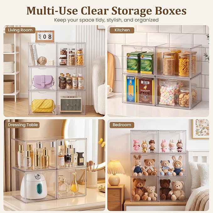 XX-Large Clear Acrylic Display Case, 5 Pack | Extra Large Stackable Storage Bins - Image 4